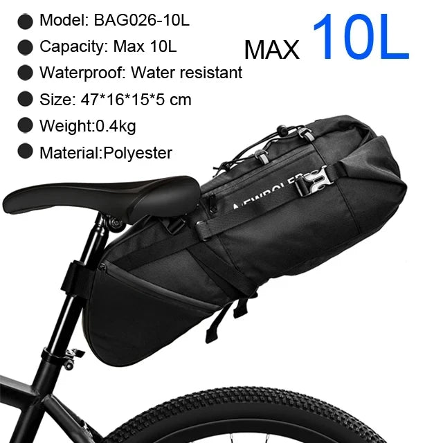 NEWBOLER Bike Saddle Bag Waterproof MTB Road Bicycle 10L Large Capacity Cycling Bag Foldabe Tail Rear Bag Trunk Accessories