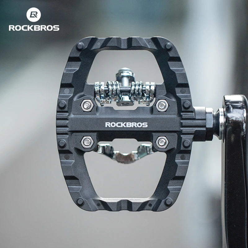ROCKBROS 2-in-1 Anti-slip Bicycle Lock Pedal Nylon MTB Bike Pedals with Flat Cleat Platform Shimano SPD Compatible Cycling Pedal