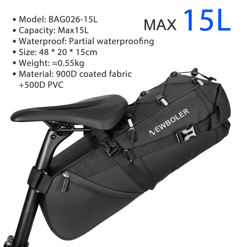 NEWBOLER Bike Saddle Bag Waterproof MTB Road Bicycle 10L Large Capacity Cycling Bag Foldabe Tail Rear Bag Trunk Accessories