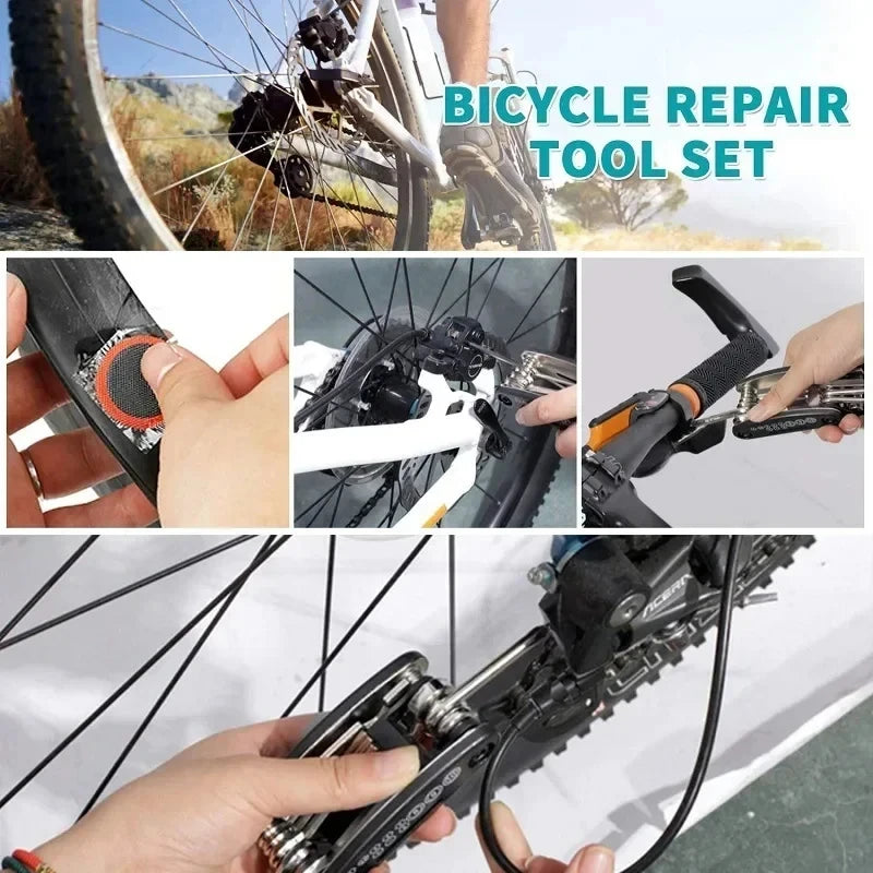 Bicycle Repair Tools Kit Portable Bike Multi Tool Set with Air Pump Tire Patch Kit for Mountain Road Bicycle