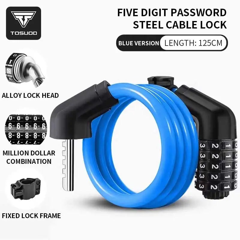 TOSUOD Bicycle Cable Lock MTB Road Bicycle Anti-Theft Four or Five Digit Password Scooter Motorcycle Accessories Bicycle Lock