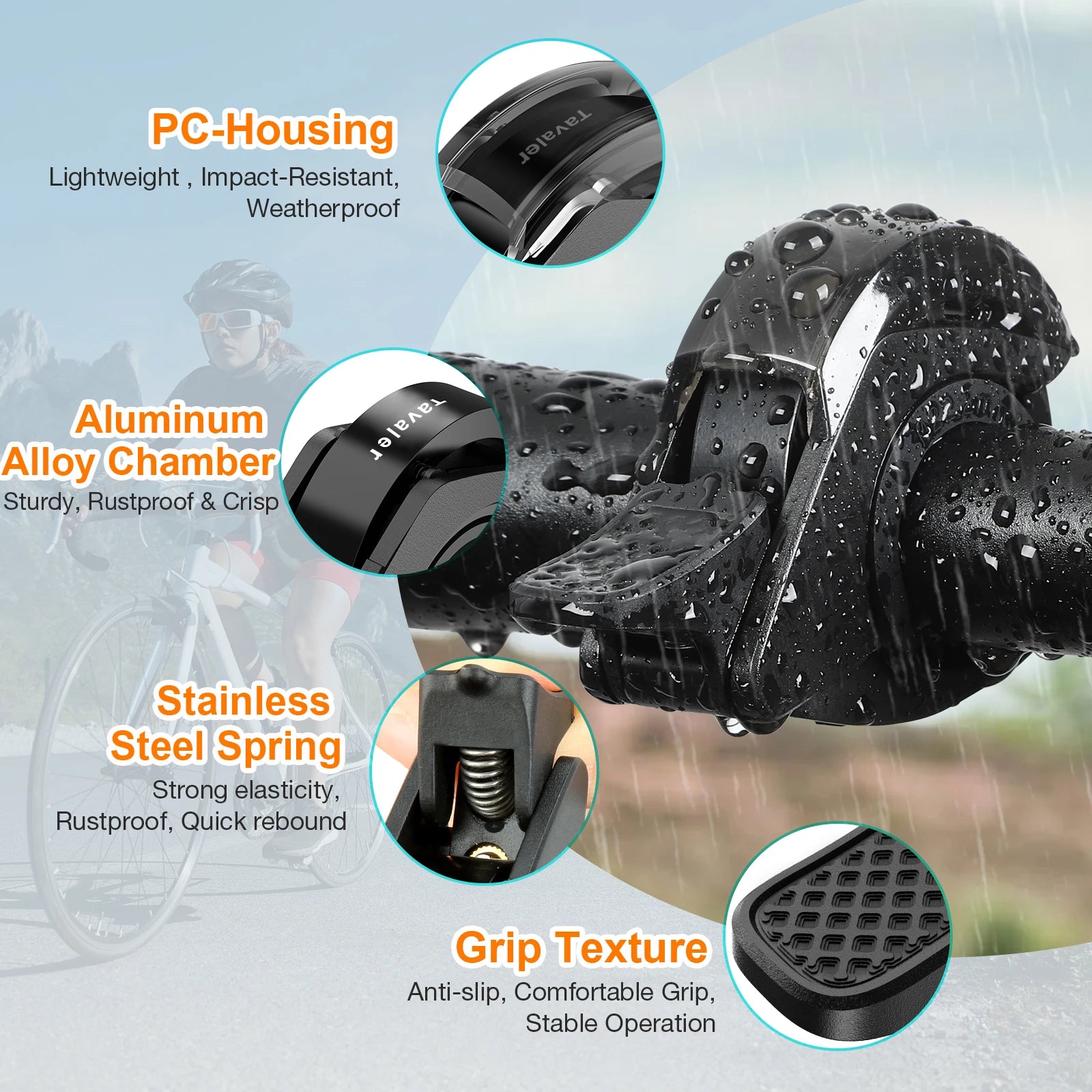 Tavaler New Upgrade Bicycle Bell 110dB Max Crisp PC Waterproof Anti-Slip Textured Safety Road Scooter MTB Outdoor Bike Accessory