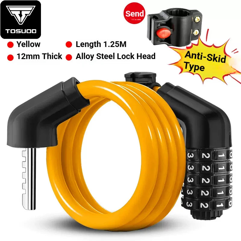 TOSUOD Bicycle Cable Lock MTB Road Bicycle Anti-Theft Four or Five Digit Password Scooter Motorcycle Accessories Bicycle Lock