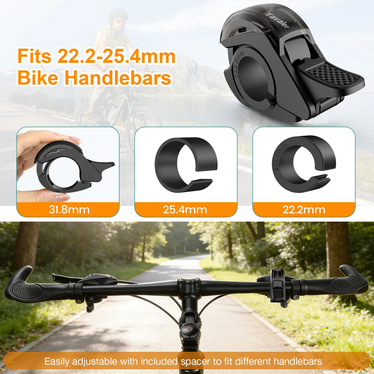 Tavaler New Upgrade Bicycle Bell 110dB Max Crisp PC Waterproof Anti-Slip Textured Safety Road Scooter MTB Outdoor Bike Accessory