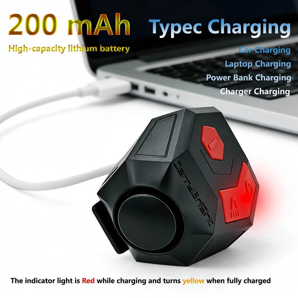 SHIZIWANGRI 120dB Bicycle Electronic Horn Anti-theft Alarm Type-C Rechargeable 200mAh Bike Bell Waterproof MTB Road Cycling Handlebar Warning Horn