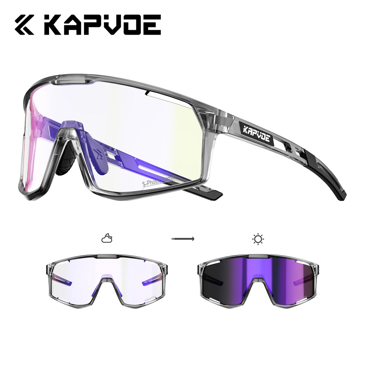 Kapvoe New Outdoor Photochromic Cycling Sunglasses Men Women MTB Glasses UV400 Bicycle Eyewear Sports Hiking Road Bike Goggles